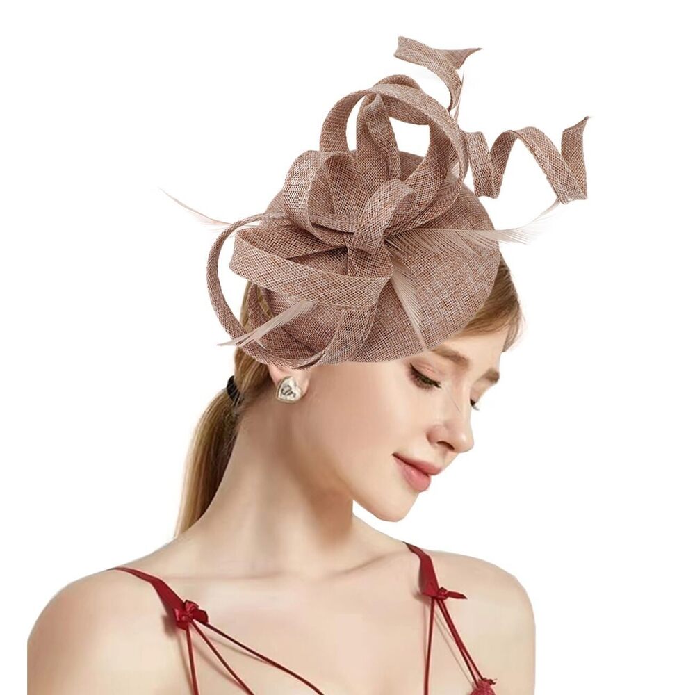 3683 Womens Fascinator Hat Sinamay Pillbox Flower Feather Tea Party Derby